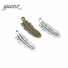 YuenZ 15pcs 2 color Antique bronze feather Charm fit for Bracelets Necklace Pendant DIY Metal Jewelry 30*10mm D305 2024 - buy cheap