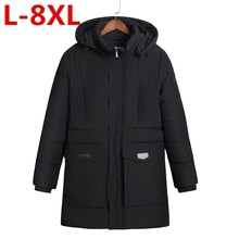 Высококачественная зимняя мужская стеганая куртка с капюшоном, длинная модная одежда с хлопковой подкладкой, куртка с капюшоном, повседневная верхняя одежда, теплое пальто 8XL 7XL 2024 - купить недорого