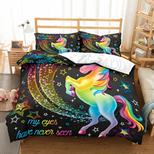 Yi chu conjunto de cama de unicórnio galáxia 3d, tamanho queen, estampa de desenho, edredon, conjunto de cama infantil 2024 - compre barato