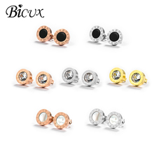 BICUX Small Stainless Steel Rose Gold Silver Color Crystal Women Stud Earrings for Women Fashion Jewelry Roman Numerals Earring 2024 - buy cheap
