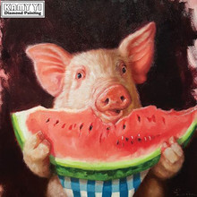 Full Square drill 5D DIY Diamond painting Pig eating watermelon Diamond Embroidery Mosaic Cross Stitch Rhinestone decor  HYY 2024 - buy cheap