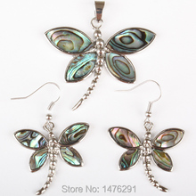 Charm Abalone Shell Dragonfly Beads Alloy Pendant & Earring 1 SET 2024 - buy cheap