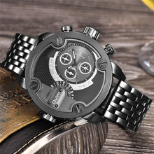 Oulm Two Different Design Black Steel Watches Men Luxury Brand Two Time Zone Quartz Clock Male Large Military Wristwatch 2024 - buy cheap