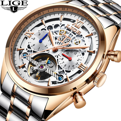 Mechanical Watch LIGE Top Brand Luxury Male Automatic Watch Men Casual Leather Military Waterproof Sport Watch Relogio Masculino 2022 - buy cheap