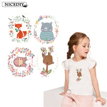 Nicediy Cartoon Cute Animal Patches Iron on Transfers For Clothes Fox Bear Girl Applique Thermal Transfer Press Washable Badge 2024 - buy cheap