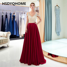 HSDYQHOME-vestido de noche de Borgoña con cuentas, vestido de fiesta con cuello en V doble, borla, para graduación, gown2018 2024 - compra barato