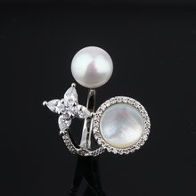 Anillo de plata ajustable para mujer, joyería de lujo para boda, calidad AAA, con Concha de perla Premium y estrella CZ 2024 - compra barato