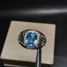 Real And Natural Blue Topaz Ring Man ring Free shipping 925 sterling silver 9*11mm gem For men Fine handworked jewelry 2024 - buy cheap