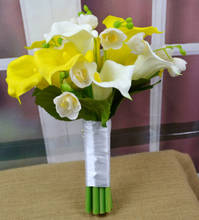 Свадебный букет невесты, держащий букет невесты, букеты подружки невесты, желтый белый искусственная Калла Лилия, цветок для дома, декоративный цветок 2024 - купить недорого