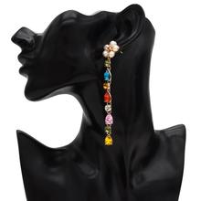 Bohemian Iridescent Flower Long Tassel Pearl Crystal Statement Drop Earrings Bridal For Wedding Acrylic Bead Oorbellen Jewery 2024 - compre barato