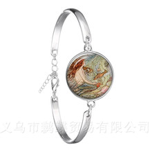 Mermaid Pattern Bracelet New Fashion Round Glass Mermaid Murano 18mm Glass Dome Silver Plated Chain Bangle For Women 2024 - buy cheap