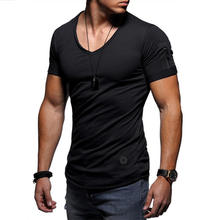 Мужская футболка с v-образным вырезом, летняя футболка для фитнеса, бодибилдинга, с коротким рукавом, на молнии, размера плюс, 2020 2024 - купить недорого