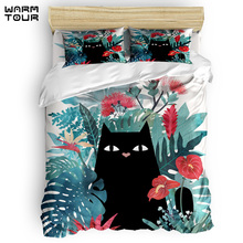 WARMTOUR-funda nórdica de gato negro Popoki, juego de cama de 4 piezas, método de envío DHL 2024 - compra barato