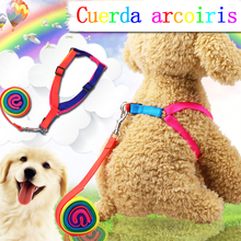 Colorful rope chest strap dog leash with chain cute rainbow pet supplies dog harness  dog leash  dog chain  cute dog harness 2024 - buy cheap