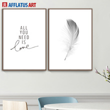 Feather Love Quotes Wall Art Canvas Painting Nordic Posters And Prints Black White Wall Pictures For Living Room Bedroom Decor 2024 - buy cheap