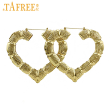 TAFREE Fashion Big Hip-hop Bamboo Hoop Earrings Gold Plate Alloy Heart Shape Circle Earrings For Women Bijoux Jewelry E0019 2024 - buy cheap