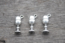 20 Uds.-amuletos de Copa, colgantes de cristal de vino 3D de plata tibetana antigua, 19x8mm 2024 - compra barato