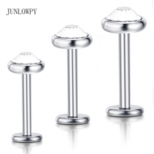 Junlowpy Clear Gem Interanlly Flat Top Labret bar with piercing lip rings mix 6 8 10mm body jewelry tragus Helix Earring 2024 - buy cheap