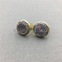 MY0561 Round Titanium Rainbow Double Crystal Stone Druzy Rings,Adjustable Gold Electroplated Bezel Rings for women 2024 - buy cheap