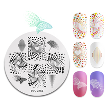 Pict you placas de estampagem de unhas redondas, aço inoxidável, design geométrico de borboleta, imagem de unha, ferramentas de impressão, y002 2024 - compre barato