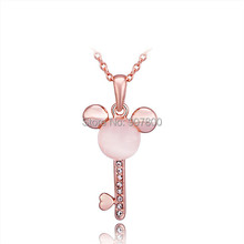 N747 New Design Rose Gold Color key pendant necklace with rhinestone crystal & Opal Fashion Jewelry wedding gift collier 2024 - buy cheap