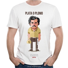 Camiseta de plata o plomo de Narcos Pablo Escobar, camiseta de manga corta con cuello redondo de talla grande, ropa de calle moderna 2024 - compra barato