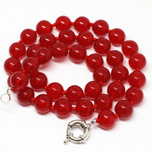 Trendy red jades stone chalcedony 8,10,12mm delicate necklace round beads high grade gift fine chain jewelry 18inch B1466 2024 - buy cheap