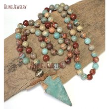Bohemia Necklace Sediment Sediment Stone Beads Hand Knot Beads with Amazonite Arrowhead Pendant Necklace  NM12434 2024 - buy cheap