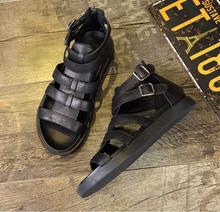 Black Fashion cool real genuine leather Roman skin sandals men's luxury quality soft sole comfortable back counter beach sandals 2024 - buy cheap