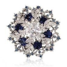 2 Inch Vintage Rhodium Silver Dark Blue Rhinestone Crystal Snowflake and Wreath Brooch 2024 - buy cheap