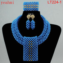 Conjunto de joyería de cuentas africanas para mujer, cadena de cristal nigeriano de boda, multicapa, collar/pendientes, conjuntos de joyería, LT224-1 de la India 2024 - compra barato