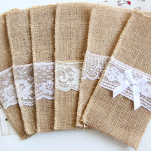 Burlap Lace Cutlery Pouch Holder Bag Hessian Rustic Jute Tableware Party Supplies  Wedding Decoration 2024 - buy cheap