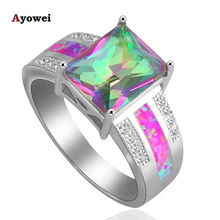 Rectangle shape Mystic Crystal  Rings for Women Purple fire Opal Silver Stamped fashion jewelry Rings USA sz #7 #8 #9 OR644A 2024 - buy cheap