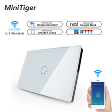 Minitiger US стандартный wifi умный сенсорный выключатель приложение беспроводной пульт дистанционного света настенный сенсорный выключатель Хрустальная стеклянная панель с Alexa/Google 2024 - купить недорого