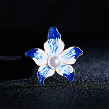 Blue And Pink Simulated Pearl Enamel Lily Rose Flower Brooches For Women Party Wedding Banquet Flower Brooches Jewelry Gifts 2024 - buy cheap