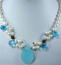 rare red zircon and opal drops pendant blue jades & white FW pearl necklace 18" 2024 - buy cheap