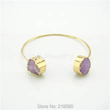 AB-005 Lilac Purple Druzy Bangle Druzy Freeform Double Stone Adjustable Bracelet Cuff Electroplated in  gold 2024 - buy cheap