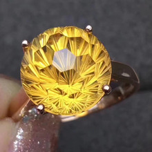 Anel de fogos de artifício, 10*10mm, natural, anel de cristal amarelo natural s925, prata, elegante, arredondado, joias de festa femininas 2024 - compre barato