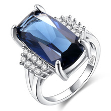 Ladies Luxury Blue Square Crystal AAAAA Cubic Zirconia Thin Chic 925 Silver Rings for Women Engagement Stone Ring Jewelry 2024 - buy cheap