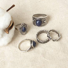 NJ20 Vintage Blue Stone Crystal Ring Set 5 PCS/SET Punk Style Ring Set Unique Silver Color Ring Women Men Jewelry Gift Wholesale 2024 - buy cheap