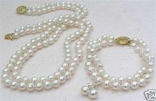 Бесплатная доставка >>>>> набор из 2 рядов белых 8 мм Akoya ожерелье браслет серьги с культивированным жемчугом AAA01 2024 - купить недорого