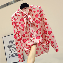 MUMUZI-Blusa holgada de gasa con manga larga para verano, camisa con estampado de corazones rojos, color rosa, novedad de 2020 2024 - compra barato
