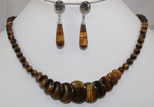 Free shipping 473 New Design 10mm 18"Tiger Eye Stone Beads Coins Necklace Earrings Jewelry Set 2024 - buy cheap