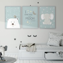 Póster de oso Polar, pájaro, elefante, te quiero hasta la luna y la espalda, arte de pared para niños, impresión en lienzo para habitación de bebé, decoración de pared para guardería 2024 - compra barato