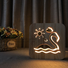 Деревянная Светодиодная лампа Фламинго Лебедь дизайн 3D иллюзия Luminaria ночник USB лампа креативный детский подарок на день рождения прикроват... 2024 - купить недорого