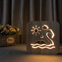 Lâmpada de led de madeira flamingo cisne, design 3d, ilusão, luz noturna, usb, criativo, presentes de aniversário, decoração de cabeceira 2024 - compre barato