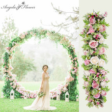 Wedding backdrop arch decor artificial flower arrangement silk flower row arch stage road guide flower runner wall rose peony 1m 2024 - buy cheap