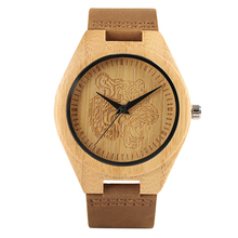 Wooden Watch Tiger Head Shape Carving Genuine Leather Band Strap Trendy  Nature Men Women Quartz Wrist Watches Sports Gift 2024 - buy cheap