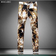 Mixcubic calças masculinas estampadas de leopardo, novo estilo hip-hop para homens, casual, slim com margaridas, tamanho grande 29-38 2024 - compre barato
