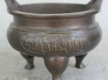 song voge gem S1872 6 Marked Chinese Dynasty Bronze 3 Foot Round Tibet Word Incense Burner Censer 2024 - buy cheap